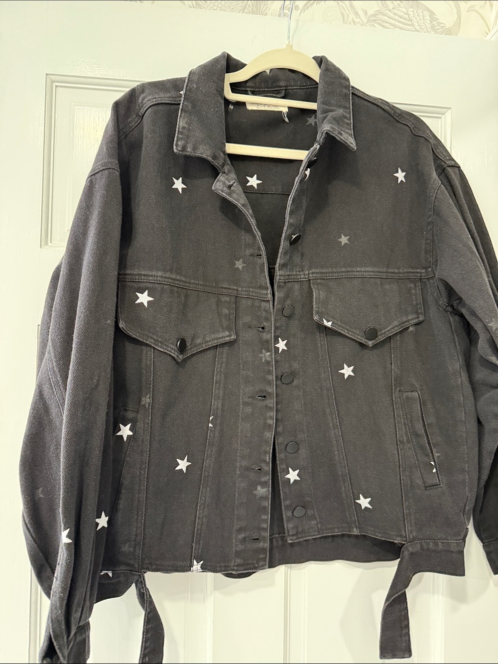 Elan Charcoal Denim Jacket with White Star Print